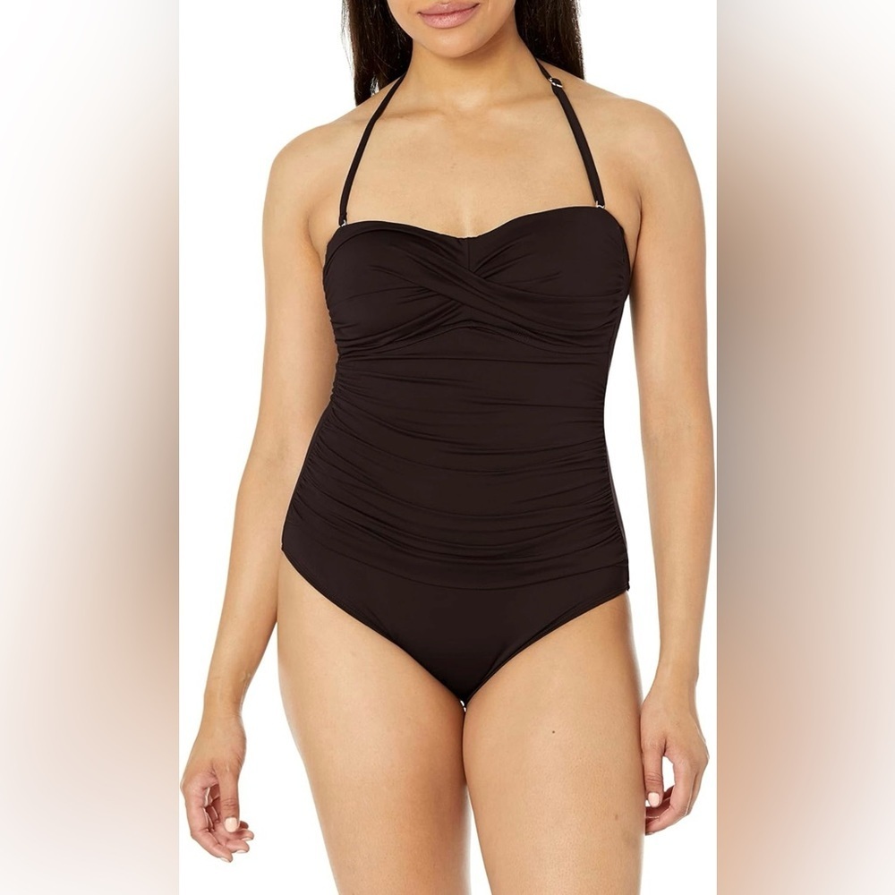 **Anne Cole** Women's Twist Front Shirred One Piece Swimsuit, Black 14 NWT